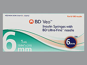 SYR IN BD VEO 6MM 31GX1ML 100